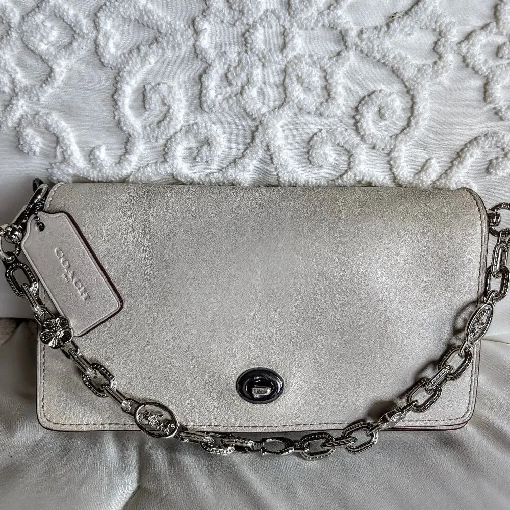 COACH Dinky Genuine Bag In Chalk Crossbody/Clutch With Extra Chain Strap
